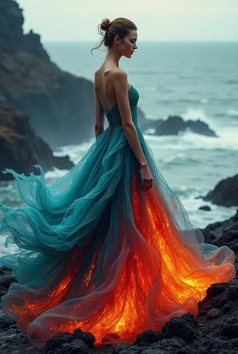 Ocean and volcano theme dress