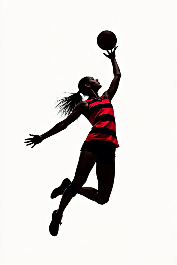 I want to create a silhouette of a woman playing volleyball where she is dressed in a striped red and black team jersey 