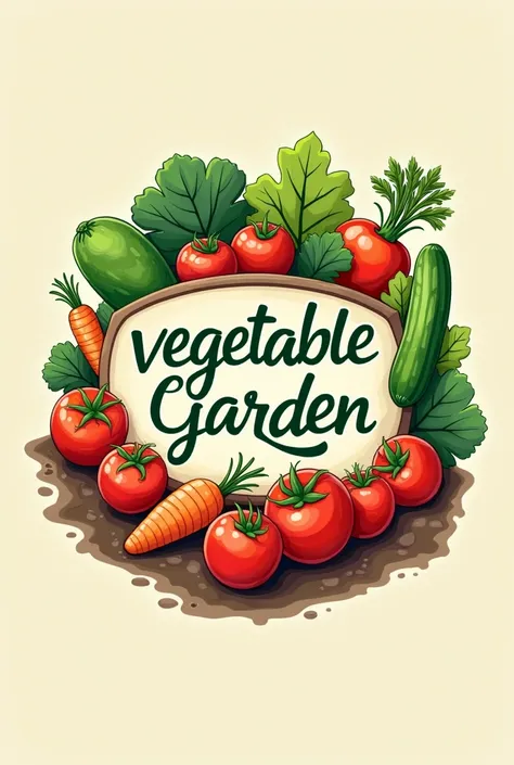 Give me a logo that has vegetables and that in the center has the phrase vegetable garden