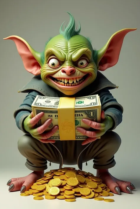 GOBLIN HOLDS BANK DOLLARS AND HOLDS GOLD.