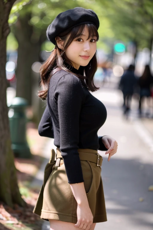 (masterpiece, best quality, perfect anatomy, highres, 8k, realistic, photorealistic, natural skin texture, no makeup:1.2), 1girl, solo. Japanese, age20, jp idol, (very cute), (upturned eyes), shy smile, (large breasts:1.2), perfect figure, thin dark gray l...