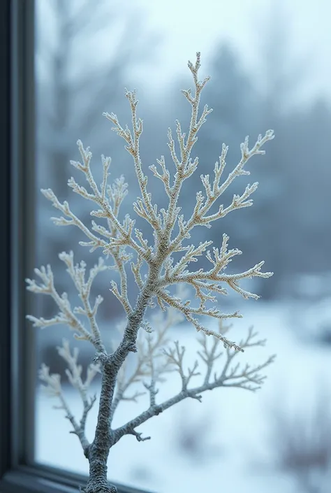 Winter water lichen on the window