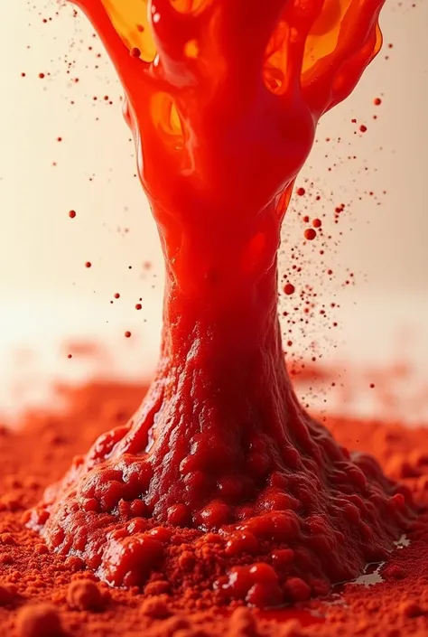  Make me a picture of a hot red chili sambel, thats still there powdered red pepper,   of liquid texture plunging from above 