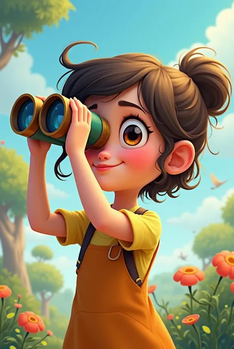 animated girl with binocular side view