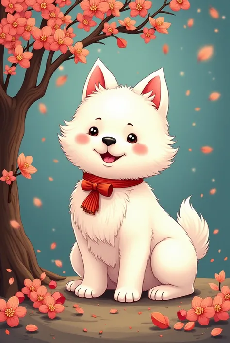 White puppy，Star，Trees，New Gongbi， ultra-fine paintings， best textured ，rich decoration，fireworks，Flowers, etc. ，Pearlescent，Hook the line，Decorate with related decorations ， clear color ， with obvious characteristics ，The style is remarkable，Hand drawn sm...