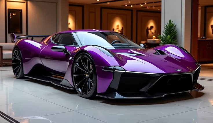 2025 Aston Martin Valkyrie In luxury showroom in luxury in Purple colour  Hd only side doors only view