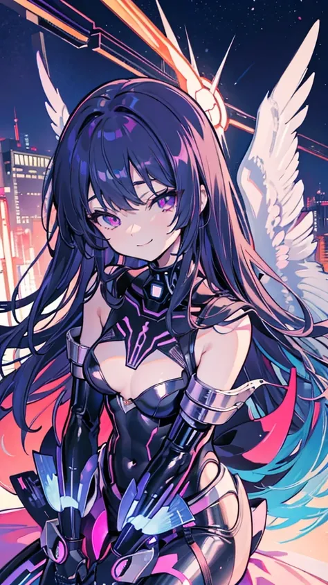 masterpiece,( bestquality ), height detail ,Super Fine,1 Girl,(Mechanical Wings :Kanekoen,Glowing eyes: blue,Kanekoenrarmor:1.2,Long ears:0.8),( Cyberpunk City:1.5,arms:Energy Blade),(Fantasy Landscape:1.2, natural light:1.5,Confident々Expression),(panorami...