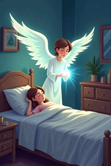 Create an image of the angel Gabriel announcing the coming of Jesus to Mary sleeping at night in cartoon format
