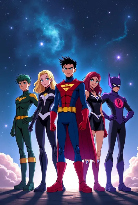 An anime-style star-studded image of the Teen Titans