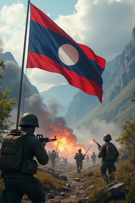 War with the Laotian flag