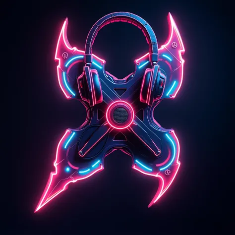 A neon-styled shuriken with headphones or a microphone.