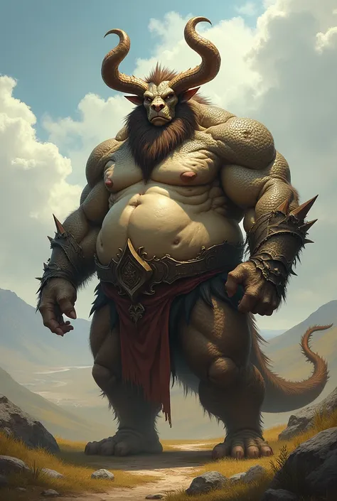 a man with a horned face,westland background, a creature with a large, muscular body, furry art, dragon art,
draconian, handsome, chubby 