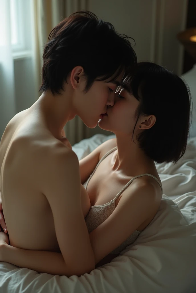 Korean black short haired woman having sex