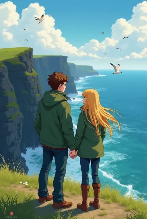  important is the Ghibli style of the paintings :  Mitch-Noah and a girlfriend of his standing side by side on the cliffs of Ireland, looking out at the vast, wild Atlantic. The wind blew strongly, played with Mitch-Noahs brown, curly hair and made his bri...