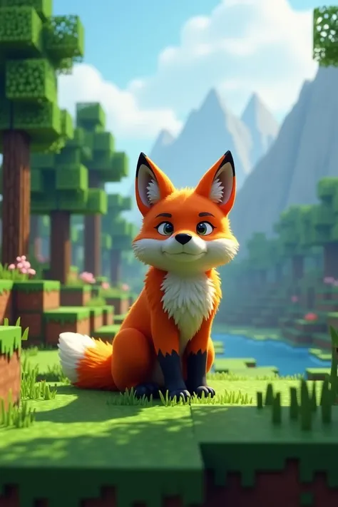 Minecraft wallpaper with a fox in the middle