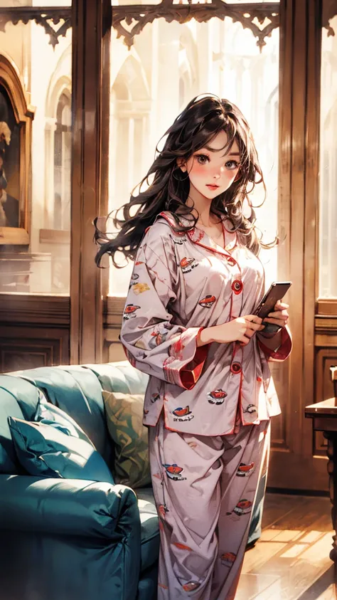 Wear sexy pajamas, Beautiful figure, enchanting, Study room, sofa, Charming action at will,  Facing Camera , Imaginative, First Love 