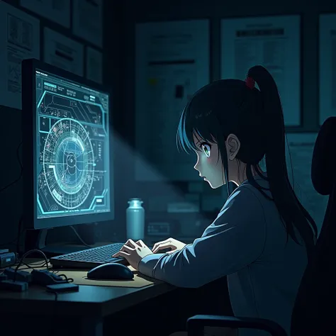 study room, night, flat, being, Hard disk,  high quality , best quality, Altas,  high quality ,  tall details, master part,  anime style , anime