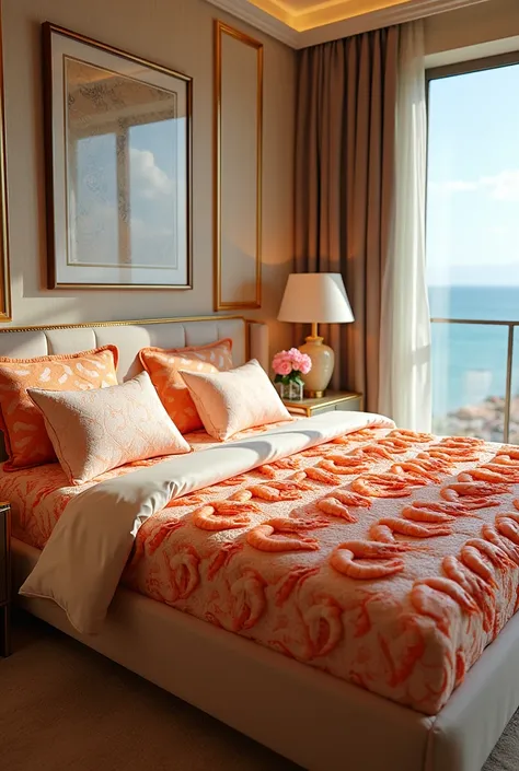 Hotel bed made with shrimp