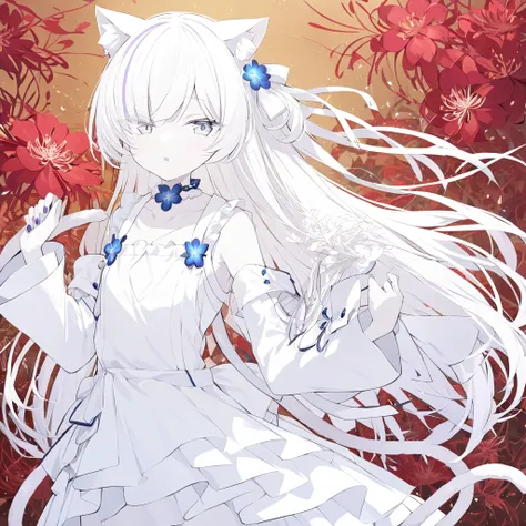 Nekomata
high resolution
expressive
solos
1 person
Beautiful young man
cute
she looks like a girl
neutral appearance
white hair
pure white hair
cat ear
Long-necked jellyfish cut
white outfit
Long clothes
white kimono
Higan flower accessories
Saliformes
gra...