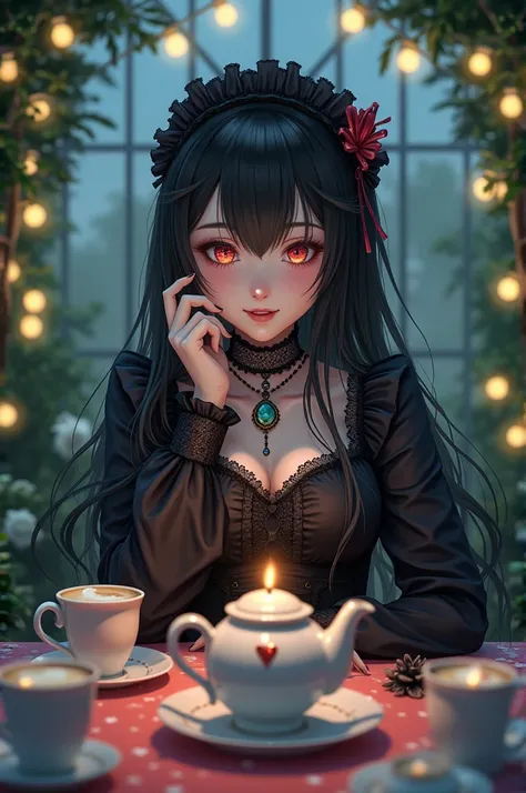 masterpiece,  high definition , accurate,  Anatomically Correct,  High Details ,  very detailed,  textured skin,  Headpiece,  accessories, ribbon,  hair flower,  Sparkling Effect ,  girl２people、[ Mysterious Alice Style ],++,(Tea Party at the Greenhouse 1 :...