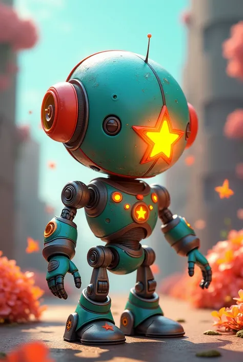 a fun looking robot with the glowing star 3d