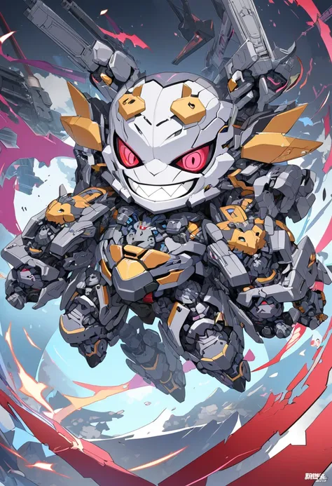 chibi, super deformed, mecha, grin, evil smile, cool pose, ultra detailed, absolutely resolution, masterpiece