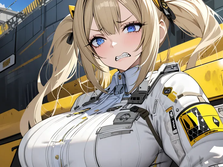 goddess of victory nikke , Twintail , Blonde hair , Tsundere, iDoll Sun , Blue eyes , Canine teeth.