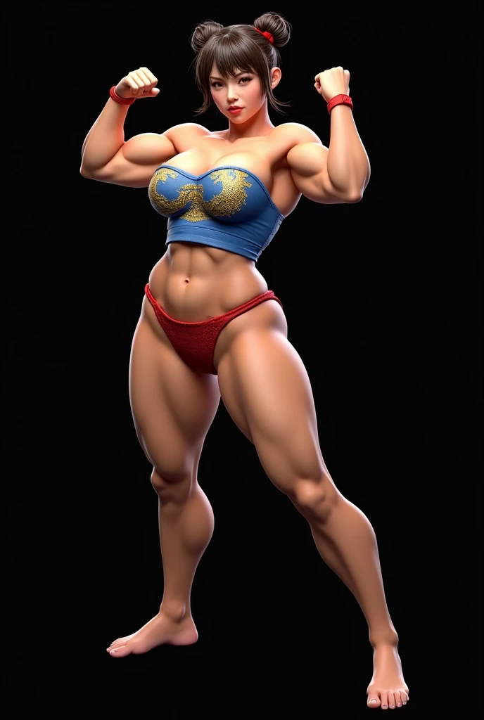 Street Fighter Chun Lee Chun-lis Full Character Realistic Full Figure: 172cm (172cm), Double Bun Hairstyle, Beautiful Skin, Thick Shoulders, Muscular Thick Shoulders, Large Chest Size 80cm Large, Large Waist, 135cm Wide Waist Chubby big round hips with pro...