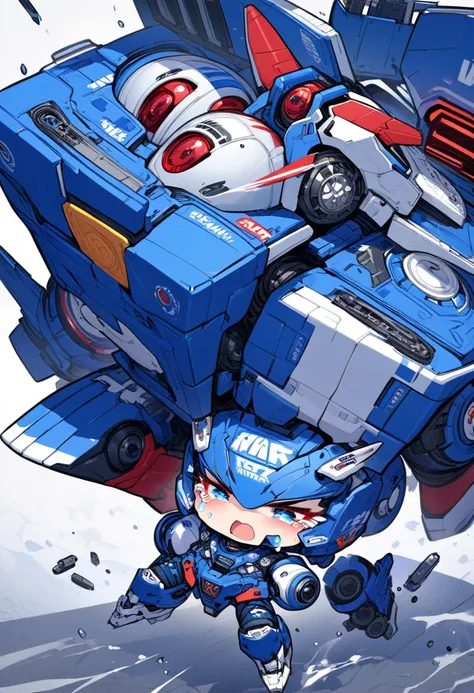 chibi, super deformed, mecha, cry, weep, cool pose, ultra detailed, absolutely resolution, masterpiece