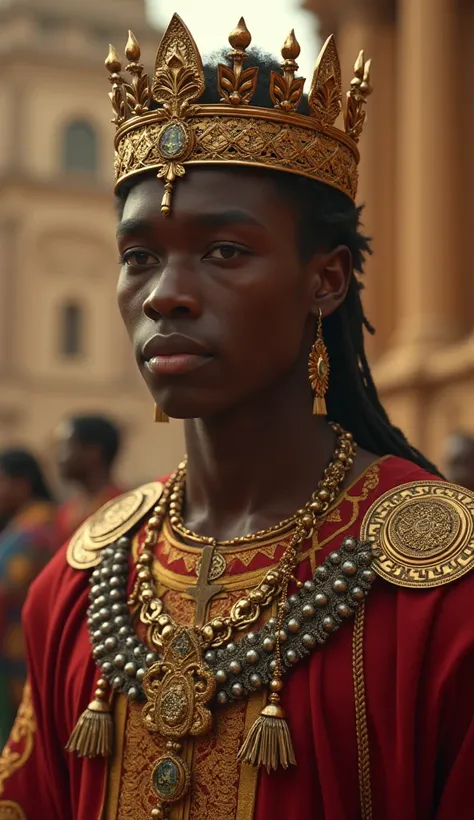 25 yo A young front facing prince of africa , crown , cinematic background , ultra high res, (photorealistic:1.4), bad_prompt_verson2, ng-deepnegative_v1_75t, verybadimagenegative_v1.3