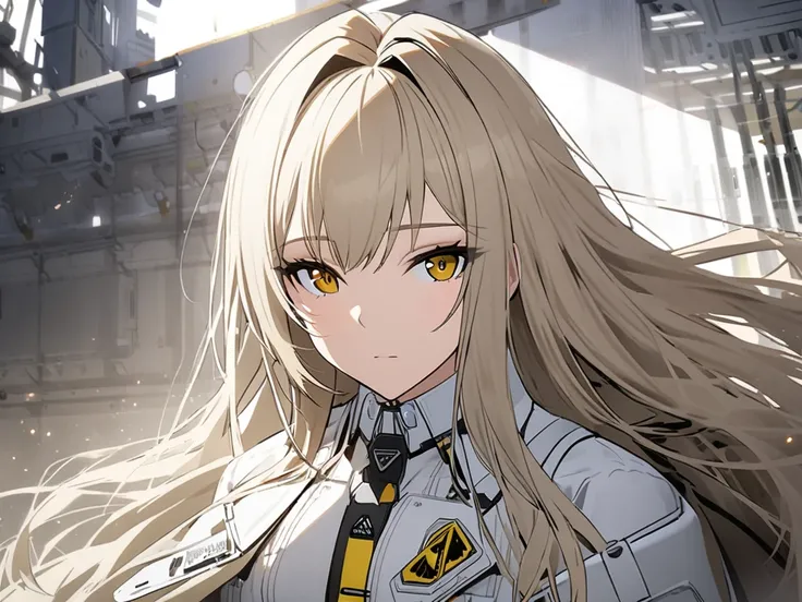 goddess of victory nikke , Long hair , Light Blonde hair , small , flat , quiet , Soldier FA .