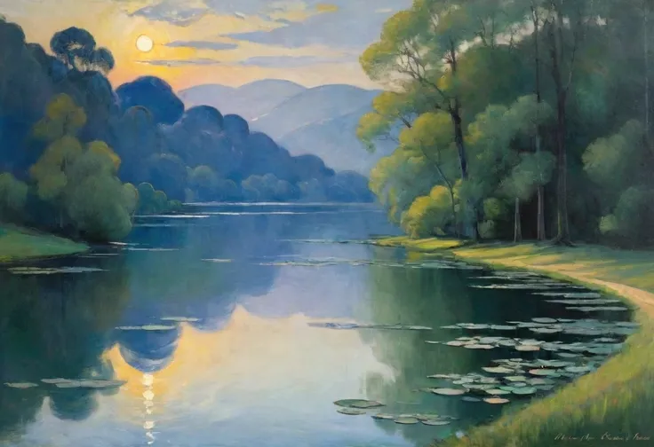  Quiet lake 、 compose your Impressionist and Expressionist paintings to the music of three composers: c. Debussy - claire De Lune M. Ravel Bolero A  . Schoenberg - Pieros Moonlight Song  (significance & style)