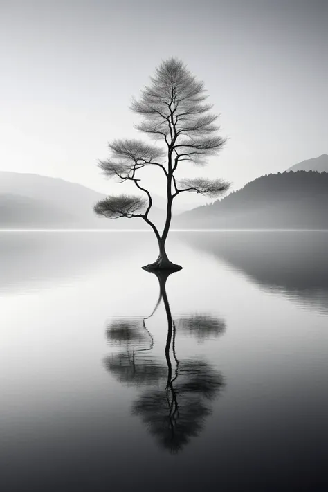 Tranquil Lake, Minimalism. by Pierre Pellegrini.
best quality, masterpiece, intricate details, ultra-detailed