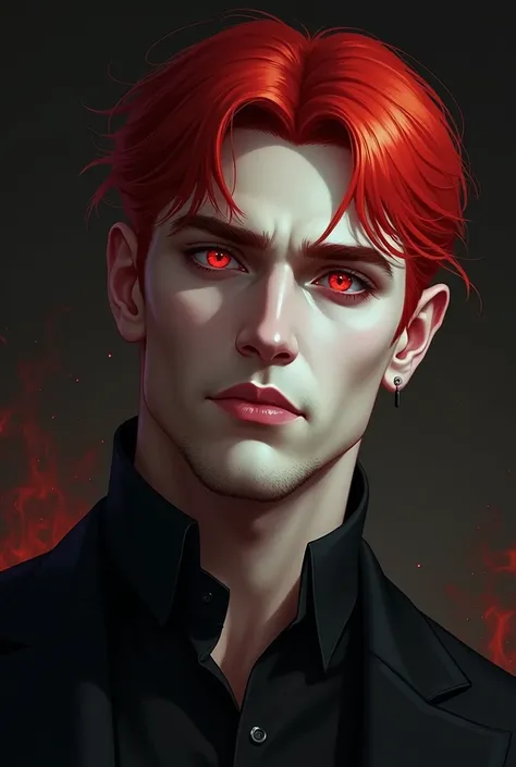 Lillustration dun vampire. Un portrait. Un homme roux aux yeux rouges.