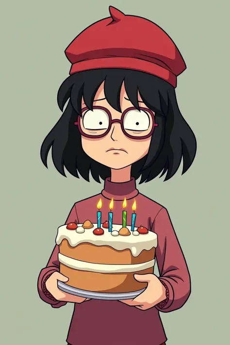 The series Daria the character Daria clutching a birthday cake with her hat