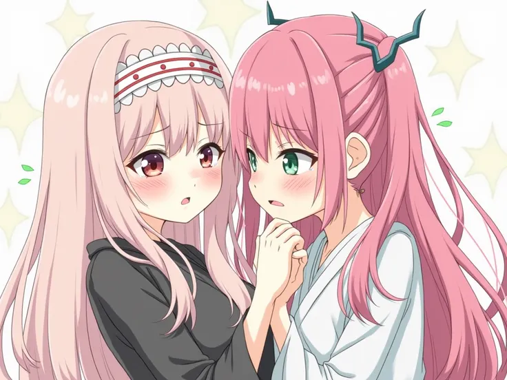  high definition ,  illustration , 

 two men and women

Girl Details : long hair, bangs, Bangs, Straight Hair,  half twin tail , blush,  Open Your Mouth Slightly ,  crying expression , Anxious,  Wearing a Headdress

Male Details : Similar to Lato appearin...