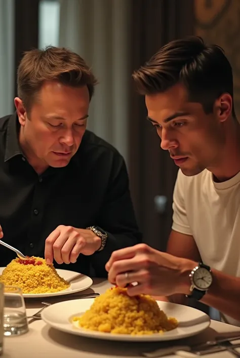 Elon Musk is pictured eating couscous next to Ronaldo