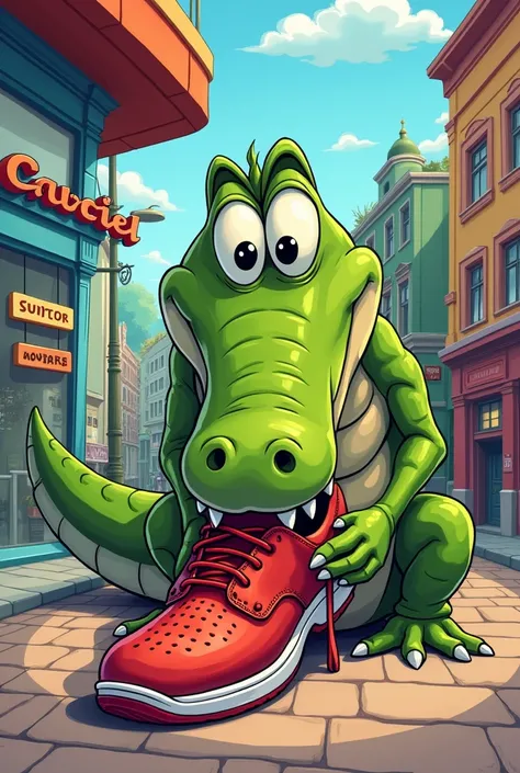  They create a cartoon of an alligator biting into a shoe for an advertisement for a shoe store