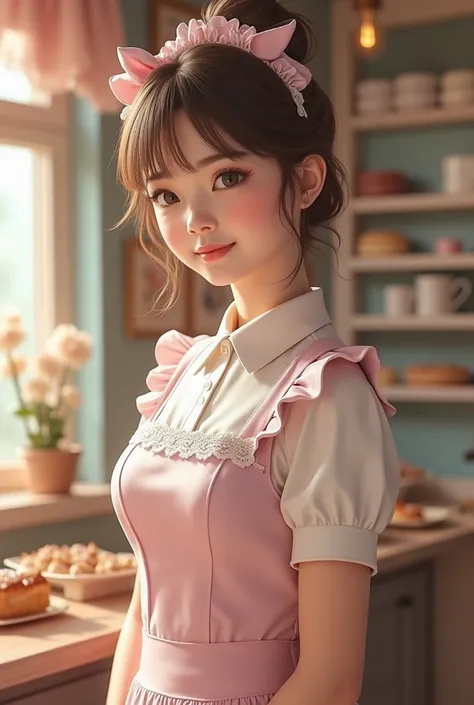 Pastel-colored uniform of pastry waitress 