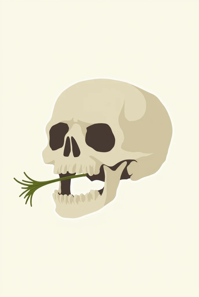 A drawing of a skull with grass in its mouth and without a tooth make the drawing simpler and with a piece of straw in its mouth