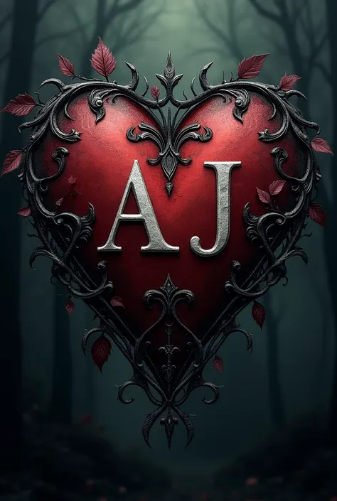 A heart with letters A and J of gothic love
