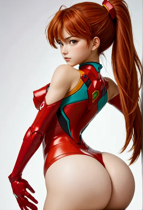 (((tiny young prepubescent asuka langley soryu showing her big ass))), full body in thong panties, ((round butt from the back), ((showing face))), pigtails red hair, eye shadow, ((intricately detailed)), (toned belly), (blank white background)