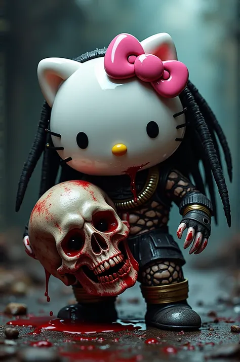 Hello Kitty predator tearing off a skull 