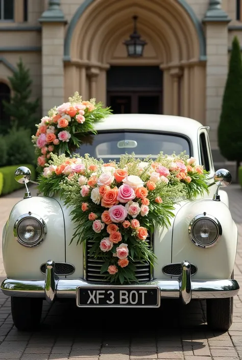 Make a weadding car with flowers