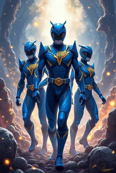 blue power rangers with full body detail bee theme