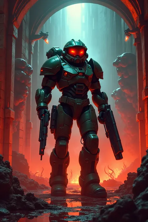 Recreate the cover of the 1993 game Doom