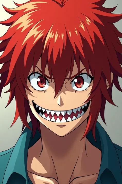  Red-haired anime character, square and shark-toothed 