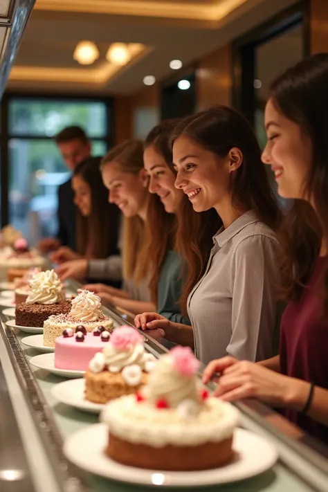 Tolerant photo of students buying ice cream cakes at a luxury ice cream shop 