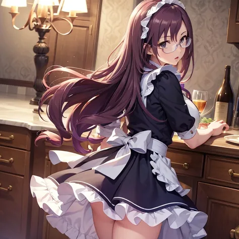 (hyper realistic ), ( high definition ), (8k), ( very detailed), ( beautiful attention to detail ), (  best quality ), ( very detailed), (  Masterpiece ), ( wallpaper), ( detailed face ), Alone, ( dynamic pose), 1 person, White wavy haired maid girl in the...