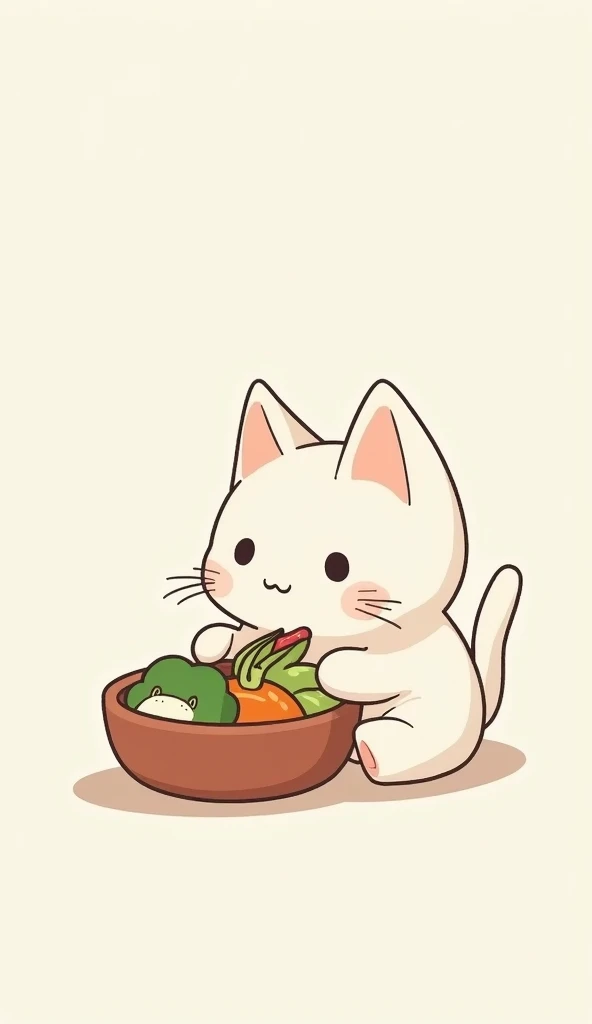 ( masterpiece : 1.2, very high quality,  Ultra-high resolution ,  super detailed), 8k, ( wallpaper), ( Best illustrations : 2.0), A cute kitten eating chibi vegetables: 2.0),Very simple design ), ( isometric illustration ) lofi, cozy,  studio Ghibli style ...